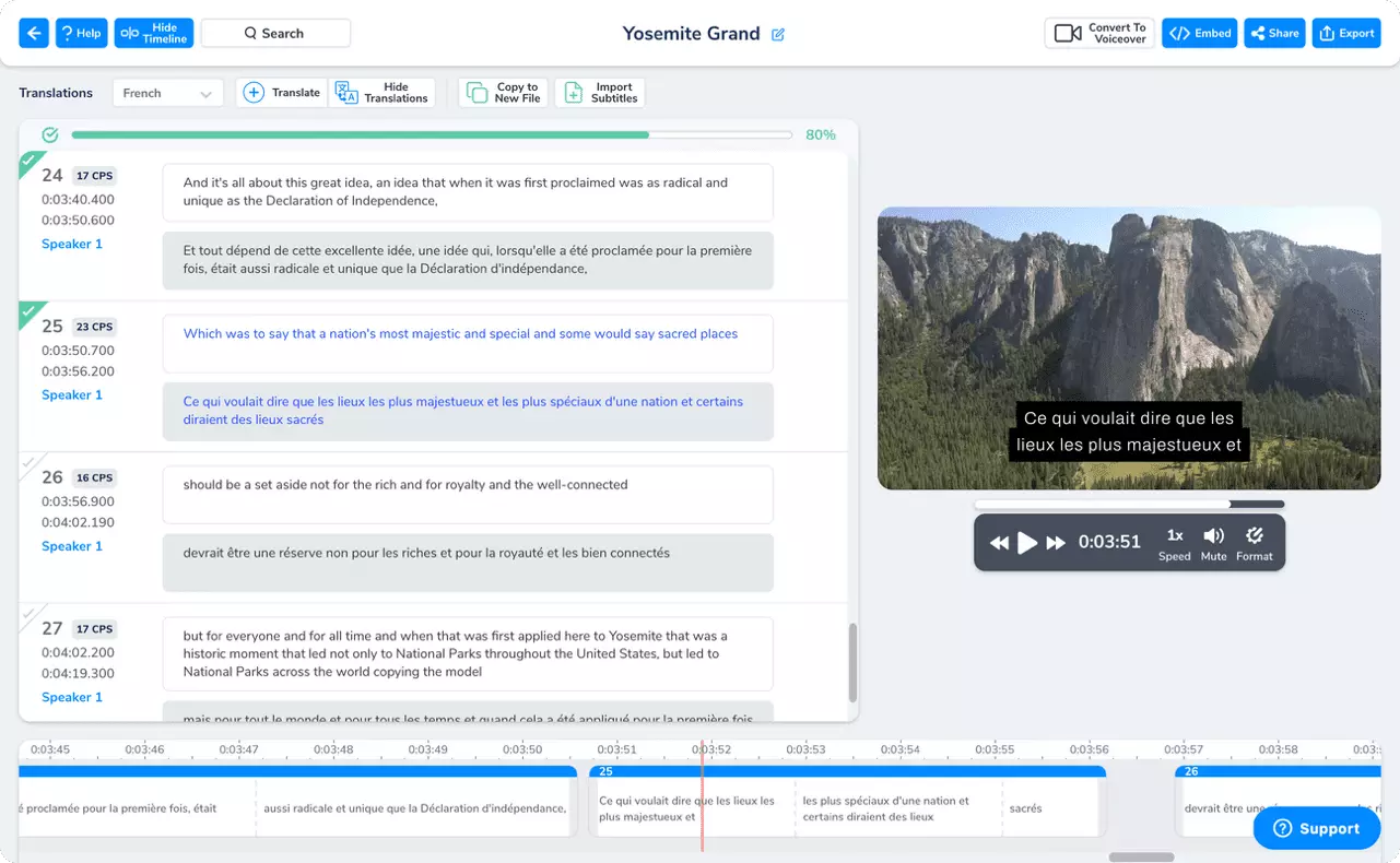 Create subtitle files and edit through Maestra's subtitle editor.